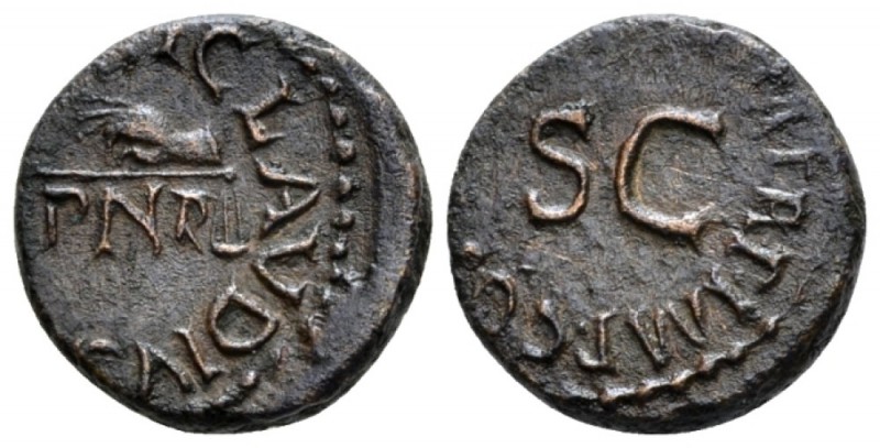 Claudius, 41-54 Quadrans circa 41, Æ 15mm., 3.11g. Hand holding pair fo scales a...