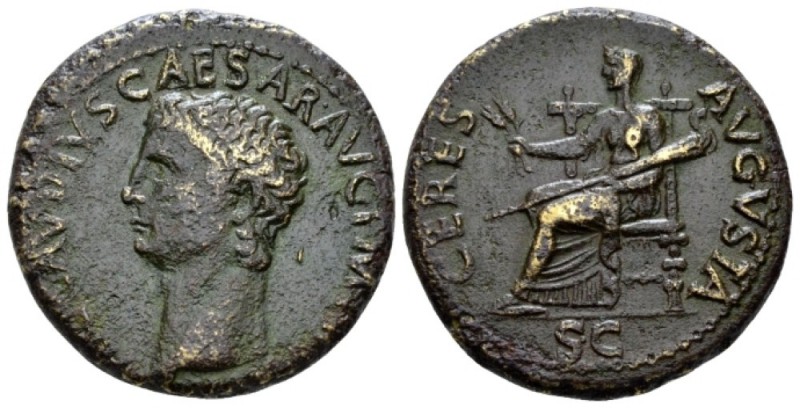 Claudius, 41-54 Dupondius circa 41-50, Æ 28mm., 12.94g. Bare head l. Rev. Ceres ...