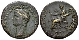 Claudius, 41-54 Dupondius circa 41-50, Æ 28mm., 12.94g. Bare head l. Rev. Ceres seated l., holding long torch and barley ears. C 1. RIC 94. Very fine ...