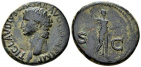 Claudius, 41-54 As circa 41-50, Æ 28mm., 12.56g. Bare head l. Rev. Minerva, helmeted and draped, advancing r. hurling javelin and holding round shield...