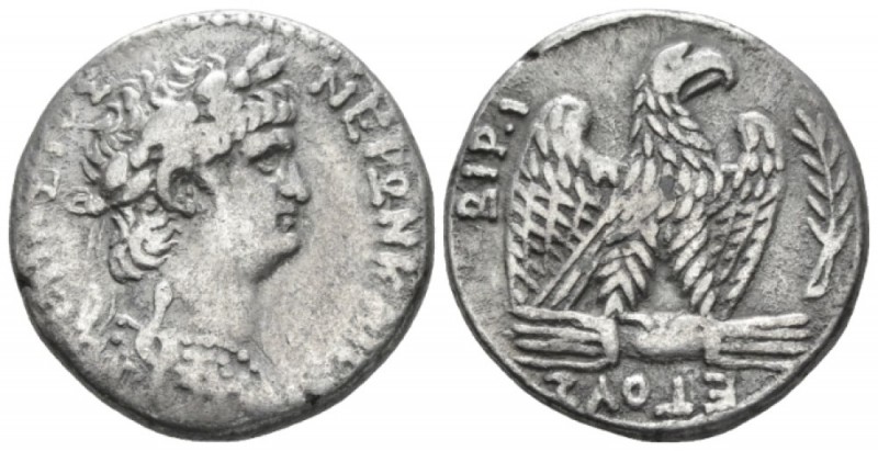 Nero, 54-68 Tetradrachm Antioch circa 64, AR 24.9mm., 13.64g. Laureate bust r., ...