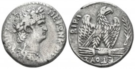 Nero, 54-68 Tetradrachm Antioch circa 64, AR 24.9mm., 13.64g. Laureate bust r., wearing aegis. Rev. ETOVΣ BIP • I Eagle standing r., wings spread, on ...