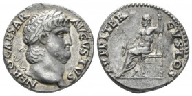 Nero, 54-68 Denarius circa 64-65, AR 18mm., 3.34g. Laureate head r. Rev. Jupiter seated l., holding thunderbolt and sceptre. C 119. RIC 53

Light ir...