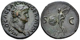 Nero, 54-68 As circa 65, Æ 28mm., 10.94g. Laureate head r. Rev. Victory flying l., holding in both hands inscribed shield. C 288. RIC 312.

Nice bro...
