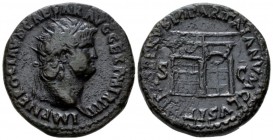Nero, 54-68 Dupondius circa 66, Æ 28mm., 18.76g. Radiate head r. Rev. View of the temple of Janus Geminus (Ianiculum) on the Forum Romanum with closed...