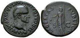 Galba, 68-69 As Tarraco (?) September to December 68, Æ 27mm., 11.17g. Laureate head r., with globe at point of the bust. Rev. Libertas standing l., h...