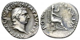 Vitellius, January – December 69. Denarius late April-December 69, AR 18mm., 3.23g. , AR 17mm, 3.23g. Laureate head r. Rev. Vesta seated r. on throne ...