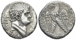 Titus Caesar, 69-79. Tetradrachm Antioch "Holy Year" 3 (70/71), AR 24.4mm., 12.25g. Laureate bust r. Rev. ETOYΣ Γ IEPOV Eagle standing left on palm fr...