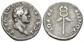 Titus caesar, 69-79 . Denarius circa 74, AR 20mm., 3.32g. Laureate head r. Rev. Winged caduceus. C 167. RIC Vespasian 694.

Toned, Very Fine.

Fro...