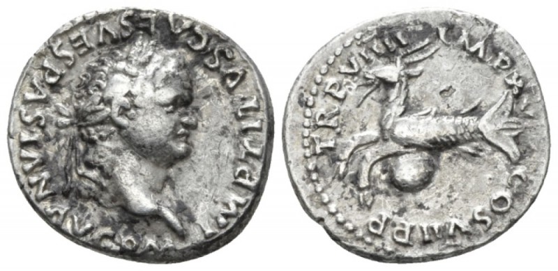 Titus, 79-81 Denarius after 1st July 79, AR 18mm., 3.40g. Laureate head r. Rev. ...