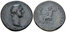 Domitian, 81-96 Sestertius circa 90-91, Æ 36mm., 26.78g. Laureate head r. Rev. Jupiter seated l. on throne, holding Victory and sceptre. C 317. RIC 70...