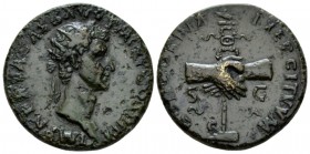 Nerva, 96-98 Dupondius circa 97, Æ 26mm., 10.17g. Radiate head r. Rev. Clasped hands holding legionary eagle set on prow l. C 32. RIC 81.

Nice dark...