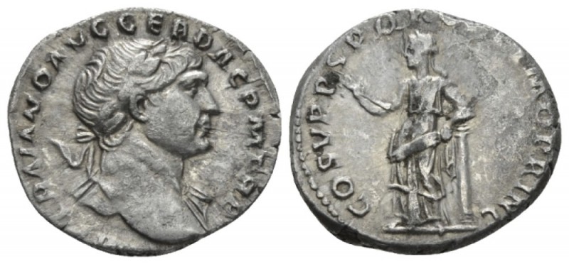 Trajan, 98-117 Denarius circa 110, AR 18mm., 3.34g. Laureate bust r. with draper...