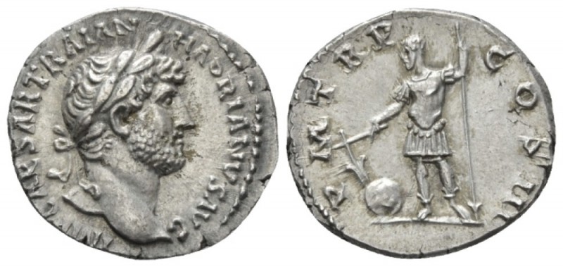 Hadrian, 117-138 Denarius circa 119-122, AR 19mm., 3.25g. Laureate head r. Rev. ...