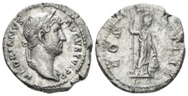 Hadrian, 117-138 Denarius circa 128, AR 18mm., 3.11g. Laureate head r. Rev. Minerva standing r., holding spear and shield. C 295. RIC 330.
 
 Tiny f...
