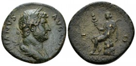 Hadrian, 117-138 As circa 134-138, Æ 25mm., 9.65g. Laureate and draped bust r. Rev. Dacia seated l. on rock, holding vexillum and curved sword. C 529....
