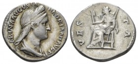Sabina, wife of Hadrian Denarius circa 128-136, AR 18mm., 3.64g. Draped and veiled bust r. Rev. Vesta seated l., holding palladium in r. hand and scep...