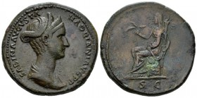 Sabina, wife of Hadrian Sestertius circa 128-138, Æ 33mm., 25.67g. Diademed and draped bust r. Rev. Ceres seated l. on basket, holding grain ears and ...