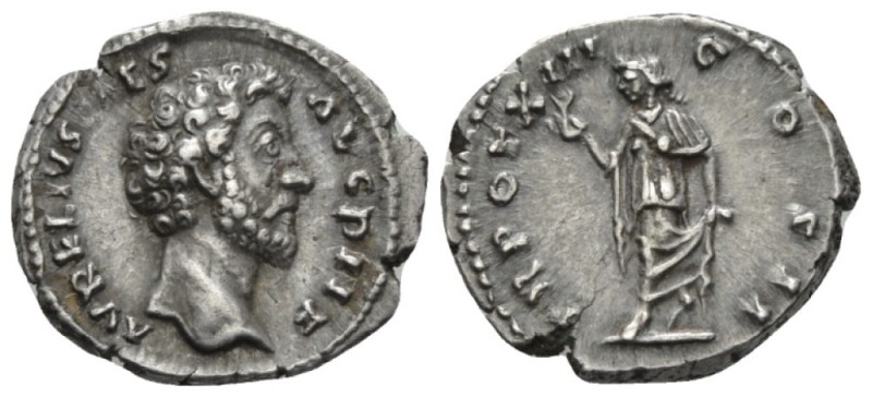 Marcus Aurelius Caesar, 139-161 Denarius circa 158-159, AR 18mm., 3.26g. Bare he...