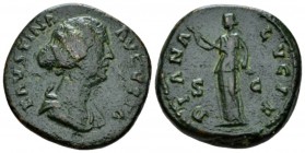 Faustina junior, daughter of Antoninus Pius and wife of Marcus Aurelius As circa 156-175, Æ 25mm., 11.58g. Draped bust r. Rev. Diana standing l., hold...