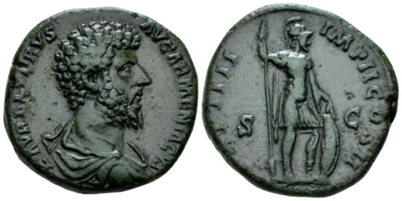 Lucius Verus, 161-169 Sestertius circa 163-164, Æ 31mm., 25.5g. Bare-headed, dra...