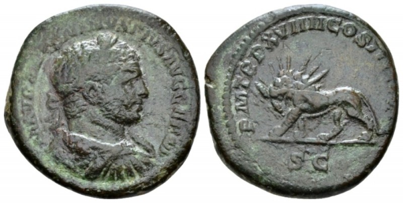 Caracalla, 198-217 As circa 216, Æ 27mm., 10.12g. Laureate, draped and cuirassed...