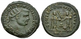 Constantius I Caesar, 293-305. Follis Alexandria circa 296-297, Æ 22.4mm., 2.54g. FL VAL CONSTANTINVS NOB CAES Radiate, draped, and cuirassed bust r. ...