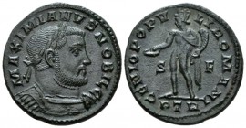 Galerius Maximianus as Caesar, 293-305 Follis Treveri circa 303-305, Æ 27.5mm., 8.76g. MAXIMIANVS NOBIL C Laureate and cuirassed bust r. Rev. GENIO PO...