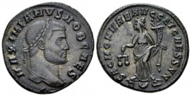 Galerius Caesar, 293-305. Follis Rome circa 303-305, Æ 27mm., 9.37g. Laureate head r. Rev. Moneta standing l., holding scales and cornucopiae; in exer...