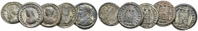 Licinius II caesar, 317-324 Lot of 5 Folles 317-324, Æ 24mm., 15.64g. Lot of 5 Folles
 
 Partially silvered, Very Fine-Good Very Fine.