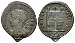 Constantius II Caesar, 324-337. Follis Rome circa 324-325, Æ 17.8mm., 3.19g. Laureate, draped and cuirassed bust l. Rev. PROVIDENTIAE CAESS Camp gate;...