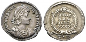 Constantius II, 337-361 Siliqua Constantinople circa 351-365, AR 20mm., 3.16g. Pearl-diademed, draped and cuirassed bust r. Rev. VOTIS / XXX / MVLTIS ...