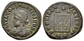 Constantius II, 337-361 Follis Nicomedia circa 326-327, Æ 19.5mm., 3.08g. Laureate, draped and cuirassed bust l. Rev. PROVIDENTIAE CAESS Camp gate, wi...