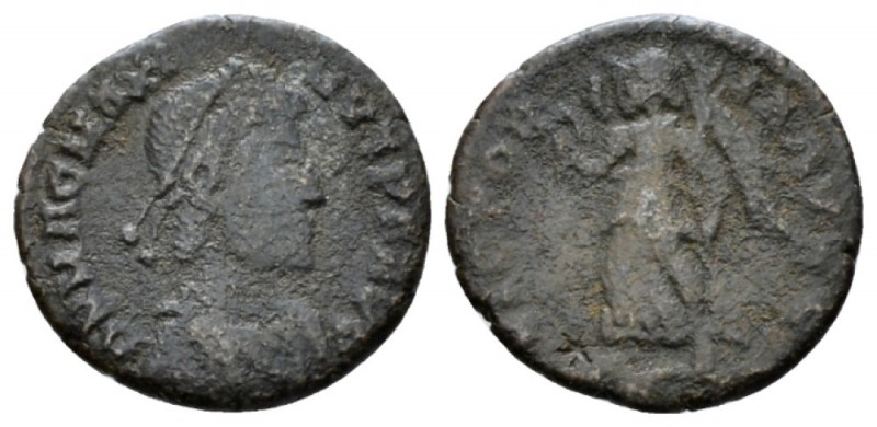 Magnus Maximus, 383-388 Æ1 Lugdunum circa 383-384, Æ 14.8mm., 1.32g. Diademed, d...