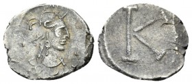 temp. Justinian I. Half Siliqua circa 530, AR 13.9mm., 0.80g. Helmeted, draped, and cuirassed bust of Constantinopolis r. Rev. Large K. Bendall, Anony...