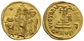 Heraclius, 5 October 610 – 11 January 641, with colleagues from January 613. Solidus 632–635 (?), AV 22mm., 4.45g. Heraclius, with long beard, standin...