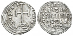 Constantine IV and Irene, 780-797. Miliaresion circa 780-797, AR 21mm., 1.69g. IҺSЧS XRISTЧS ҺICA Cross potent on three steps. Rev. COnS/τAnτInO/S S I...