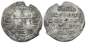 Michael II the Armorian, 25 December 820 – 2 October 829, with Theophilus from May 821 Miliaresion circa 821-829, AR 22mm., 2.00g. +MIXA / HL SΘΕΟFI /...
