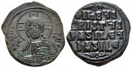 temp. Basil II & Constantine VIII, circa 976-1025. Follis circa 976-1025, Æ 27mm., 11.22g. Facing bust of Christ Pantokrator. Rev. + IҺSЧS / XRISTЧS /...