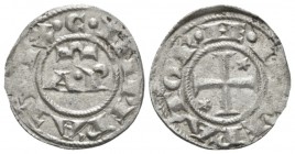 Brindisi, Enrico VI, 1190-1198. Denaro circa 119-1198, billon 17mm., 0.82g. Large AP, above, Ω. Rev. Cross. Spahr 30. MIR 256.

Good Very Fine.