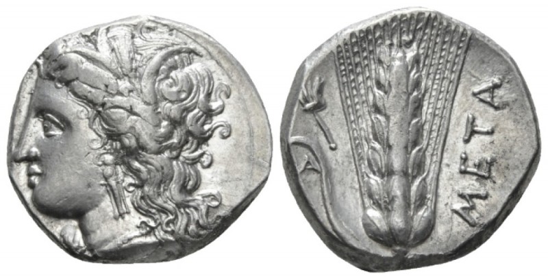 Lucania, Metapontum Nomos circa 330-290, AR 19mm., 7.86g. Wreathed head of Demet...