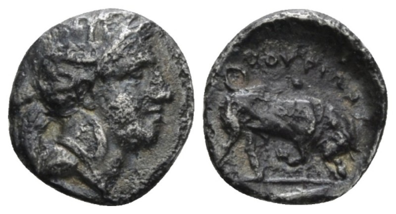 Lucania, Thurium Triobol circa 350-300, AR 12mm., 1.02g. Head of Athena r., wear...