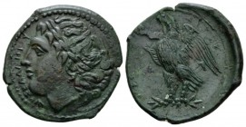 Sicily, Messana. Mamertini. Pentonkion or Pentachalkon circa 200-35, Æ 18mm., 3.10g. Laureate head of Zeus r. Rev. Warrior, holding spear and shield, ...
