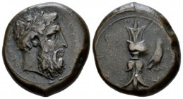 Sicily, Syracuse Hemidrachm (?) circa 357-354, Æ 23mm., 12.44g. Laureate head of Zeus r. Rev. Thunderbolt upright; to r., eagle. SNG Copenhagen 727. S...