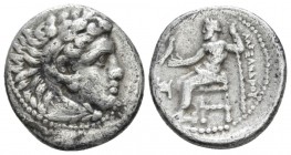 Kingdom of Macedon, Alexander III, 336 – 323 Miletus Drachm circa 325-323, AR 16mm., 4.00g. Head of Heracles r., wearing lion skin headdress. Rev. Zeu...