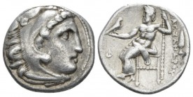 Kingdom of Macedon, Alexander III, 336 – 323 Colophon Drachm circa 323-319, AR 16mm., 4.21g. Head of Heracles r., wearing lion skin headdress. Rev. Ze...