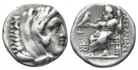 Kingdom of Macedon, Alexander III, 336 – 323 Sardis Drachm circa 323-319, AR 16mm., 4.15g. Head of Heracles r., wearing lion skin headdress. Rev. Zeus...