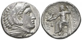 Kingdom of Macedon, Alexander III, 336 – 323 Amphipolis Tetradrachm circa 322-320, AR 26mm., 16.76g. Head of Herakles r., wearing lion's skin headdres...