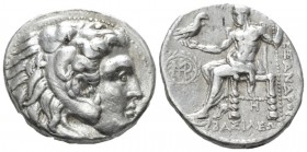 Kingdom of Macedon, Alexander III, 336 – 323 Babylon Tetradrachm circa 317-311, AR 24mm., 16.47g. Head of Heracles r., wearing lion skin headdress. Re...