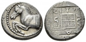 Thrace, Maroneia Didrachm circa 495-448, AR 20mm., 7.23g. Forepart of horse l. Rev. ΜΑΡ − ΕΩΝ − ΙΤΕ − ΩΝ around quadripartite square. The whole within...
